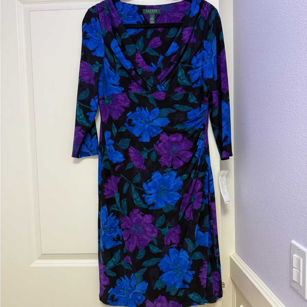 Ralph Lauren Blue and Purple Floral Long Sleeve Dress